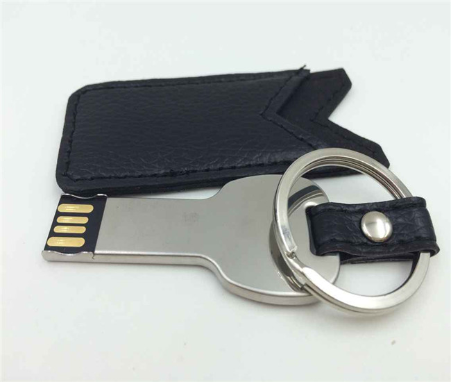 Key shape Metal USB with leather cover keychain U321