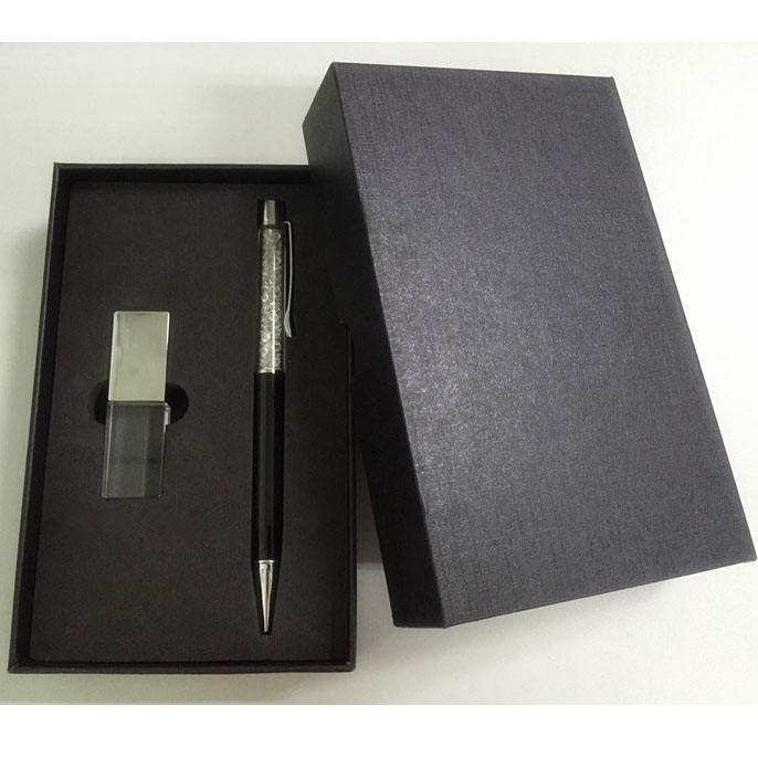 Crystal USB Pen Drive with Black Box for Promotional Gift Set U1415