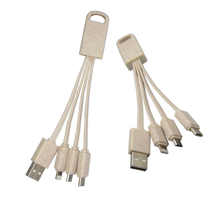 Wheat Straw eco-friendly 3 in 1 Charging Cable with Lightning type C micro usb UC001